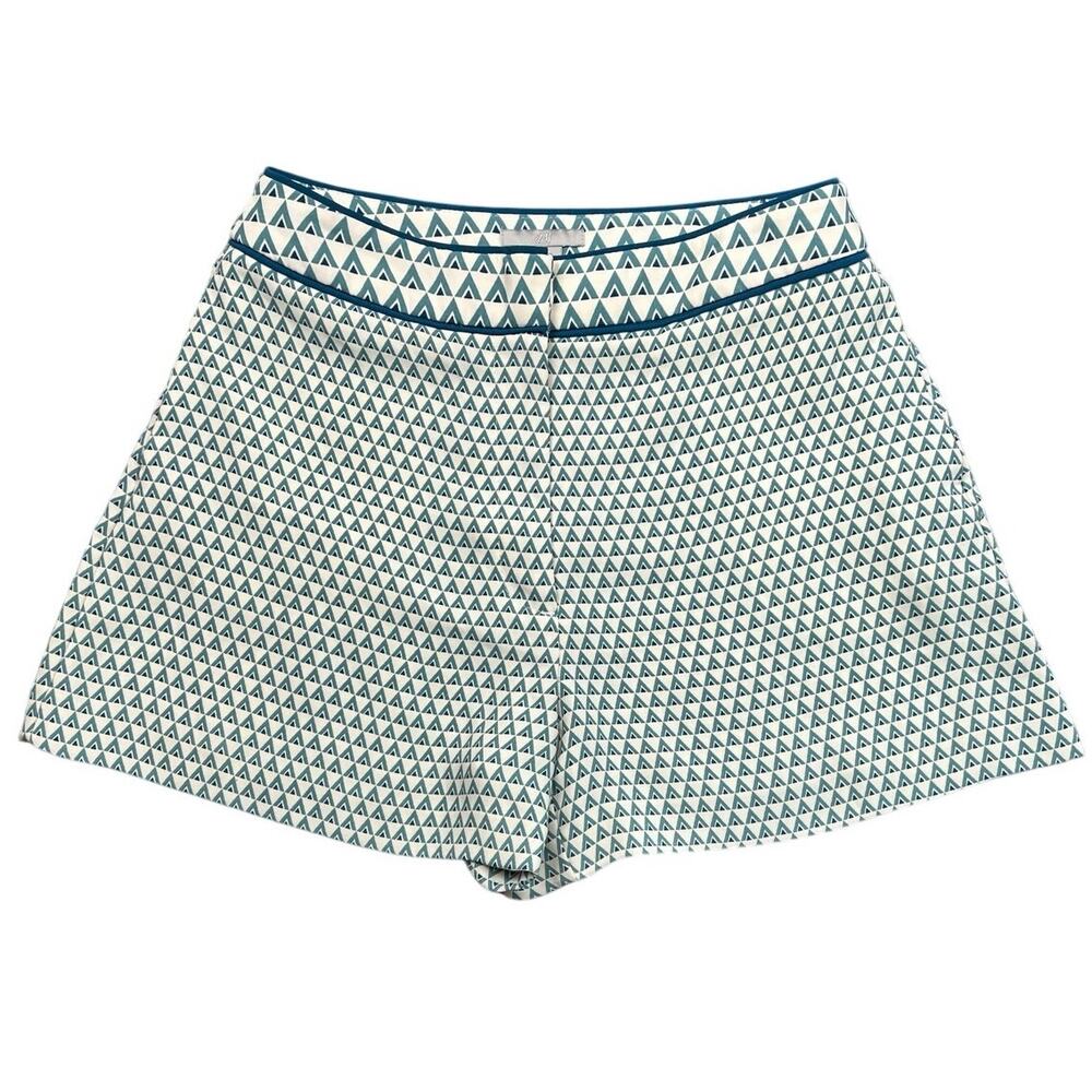 H&M Geometric Print Tailored Shorts Teal White High Waist - 6